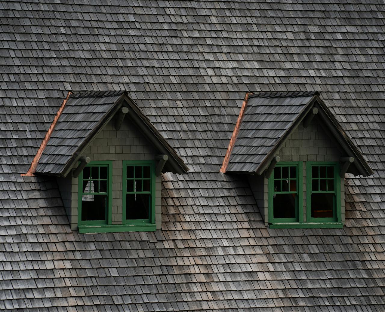 Offerings Close-up of historic roof windows in Washington State, showcasing parkitecture style.